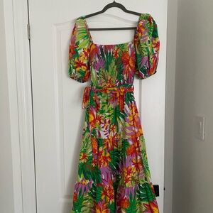 Flying Tomato Pink and Green Floral Smocked Dress